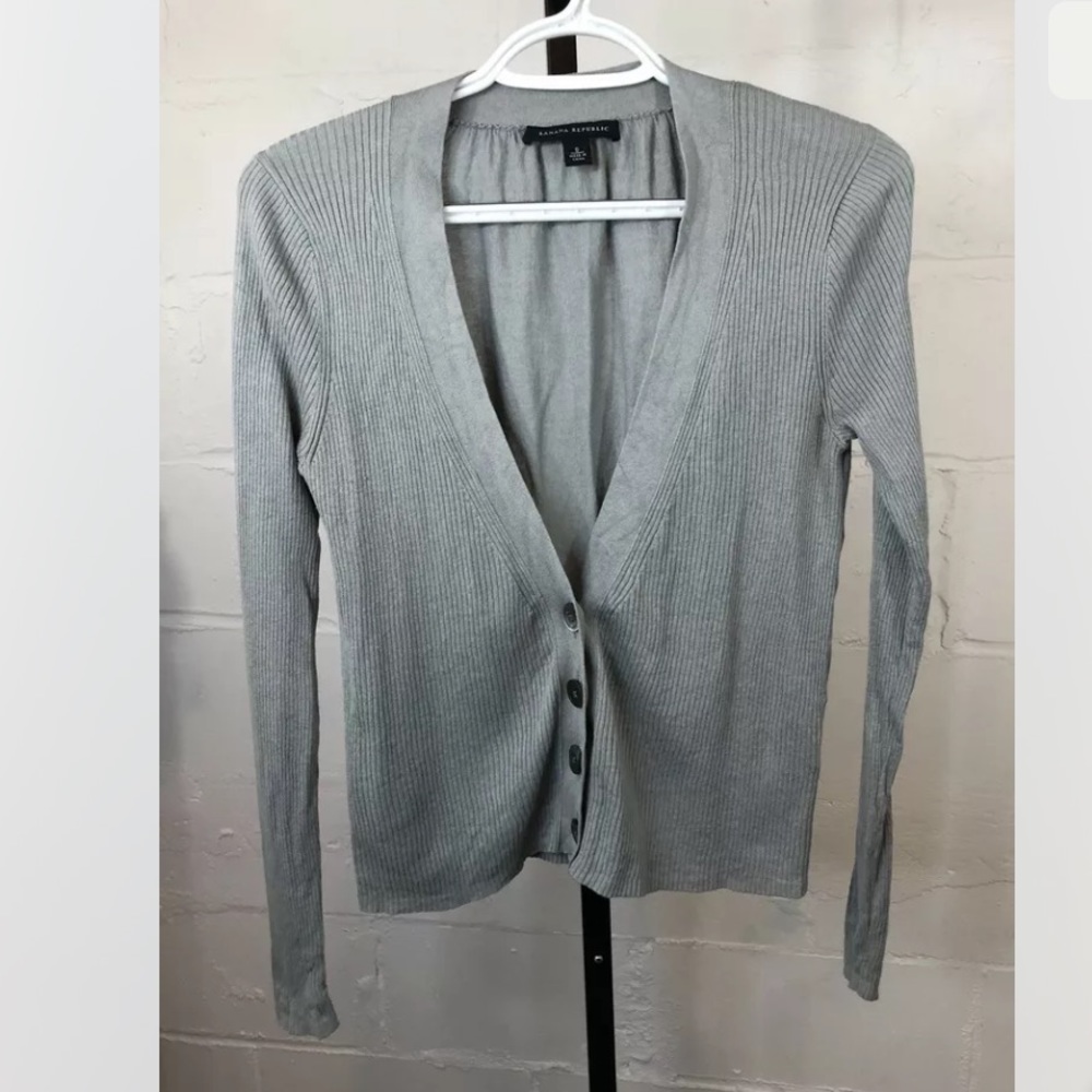 Banana Republic Silk Blend Ribbed Cardigan Gray